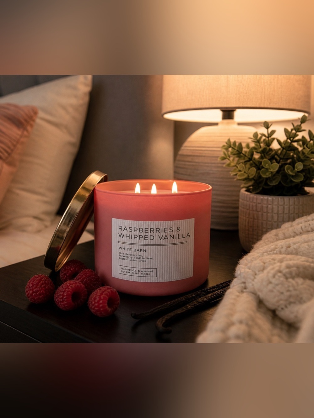 BBW White Barn Raspberries & Whipped Vanilla 3-Wick Candle 14.5 oz Sweet Berry